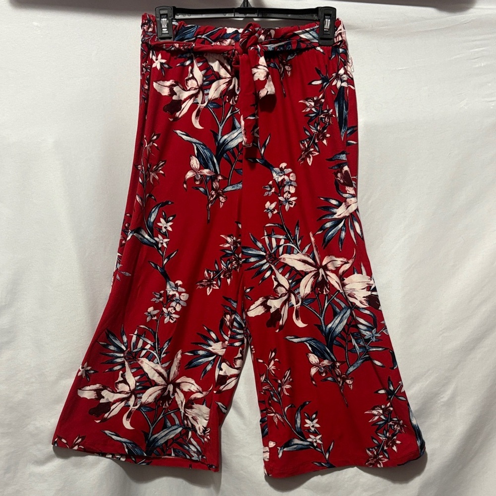 Ardene Red Floral Wide Leg Pants